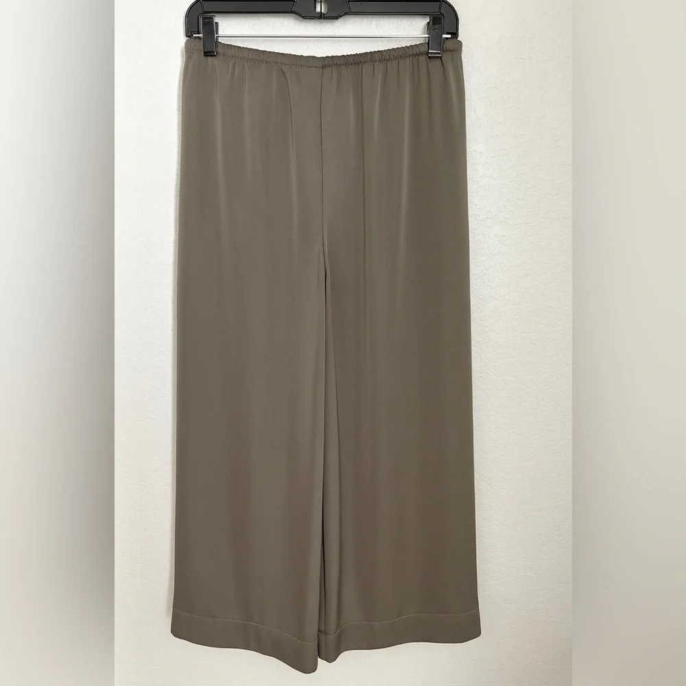 H&M Taupe Silky Wide Leg Cropped Drawstring Pants Culottes Size M - Picture 4 of 6